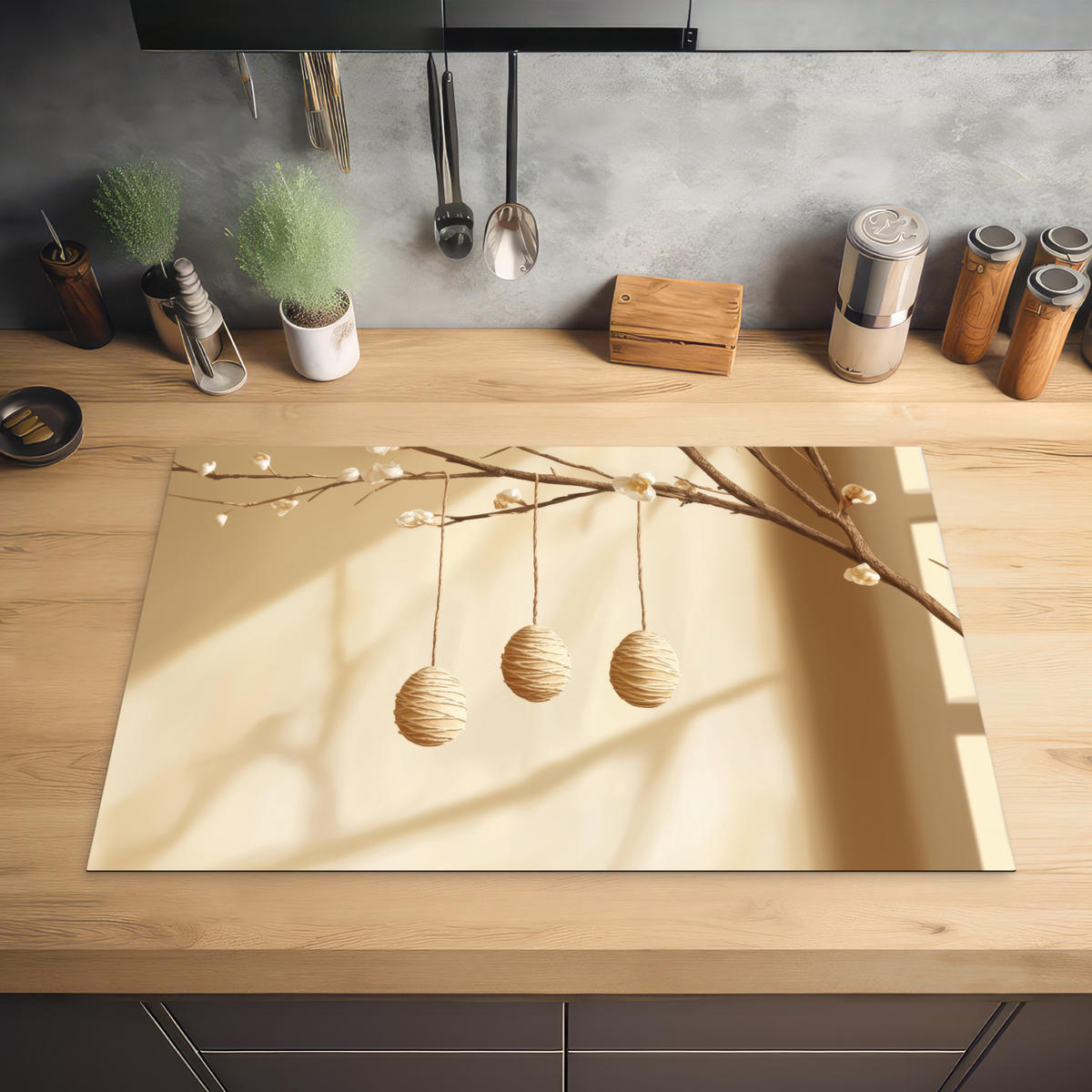 HERDABDECKPLATTE Beige - Osterkuchen - Eier Ceranfeldabdeckung 80x52 cm - Beige, Kunststoff (80/52/0.2cm) - MuchoWow