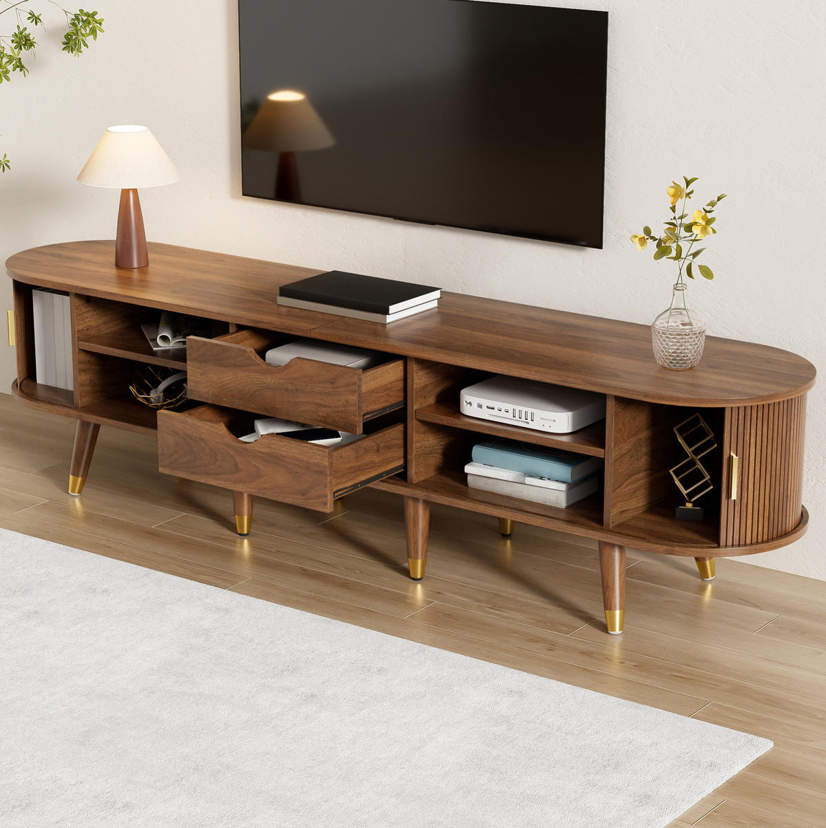 TV-SCHRANK mit Schiebetür 175 x 38 x 45 cm MDF Walnuss - Dunkelbraun, Holzwerkstoff (38/45/175cm) - Beauniv