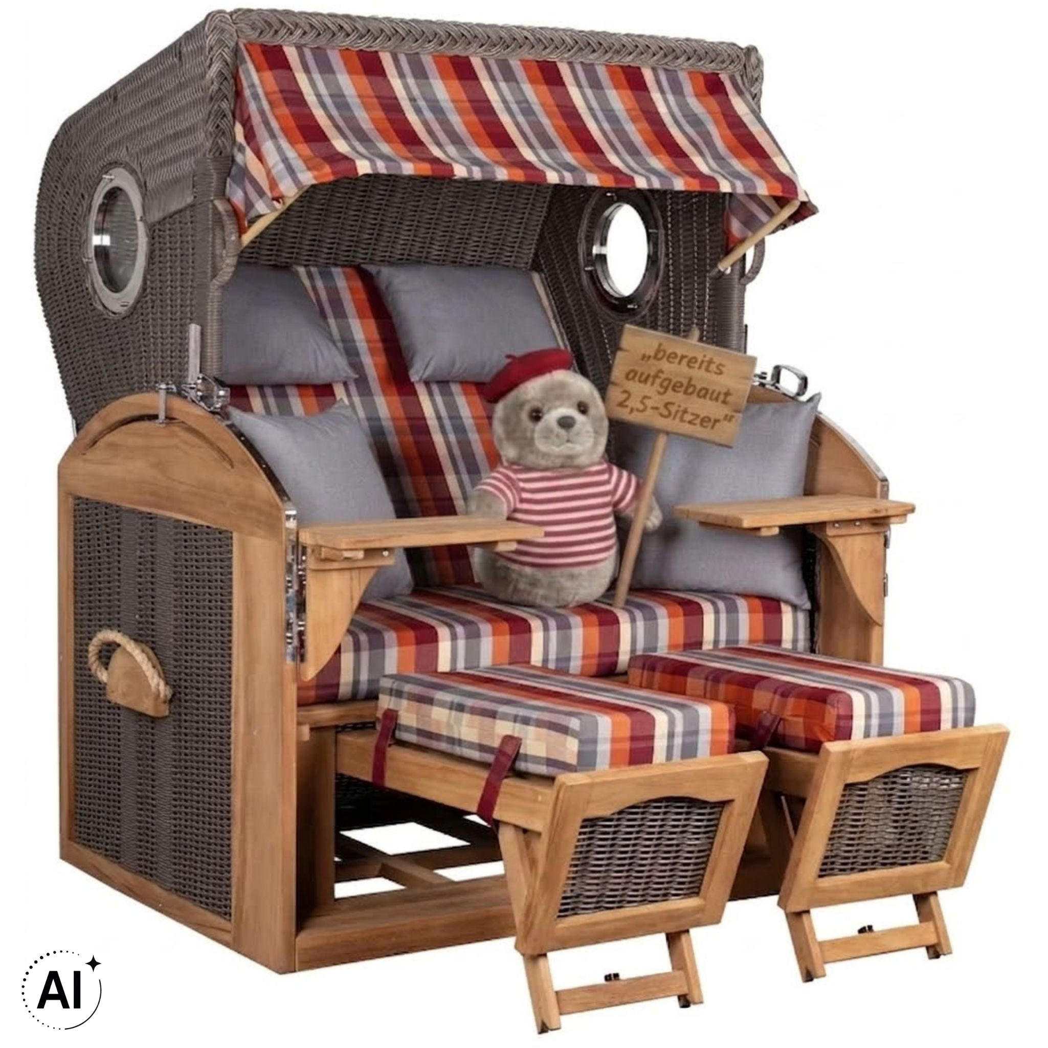 STRANDKORB XL Schillig Bullauge - Rot/Braun, Metall (142/170/95cm) - Mr. Deko