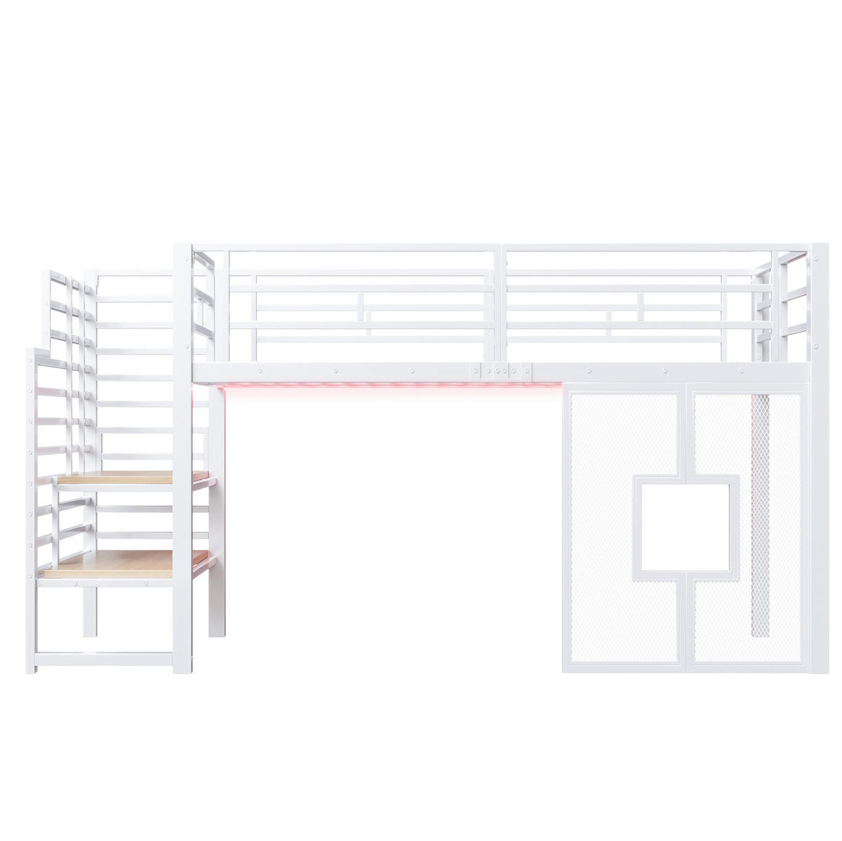 HOCHBETT 90x200 cm in Weiß mit Stauraumtreppe, LED-Beleuchtung und Fenstern - Weiß, Metall (90/200cm) - IVMEU