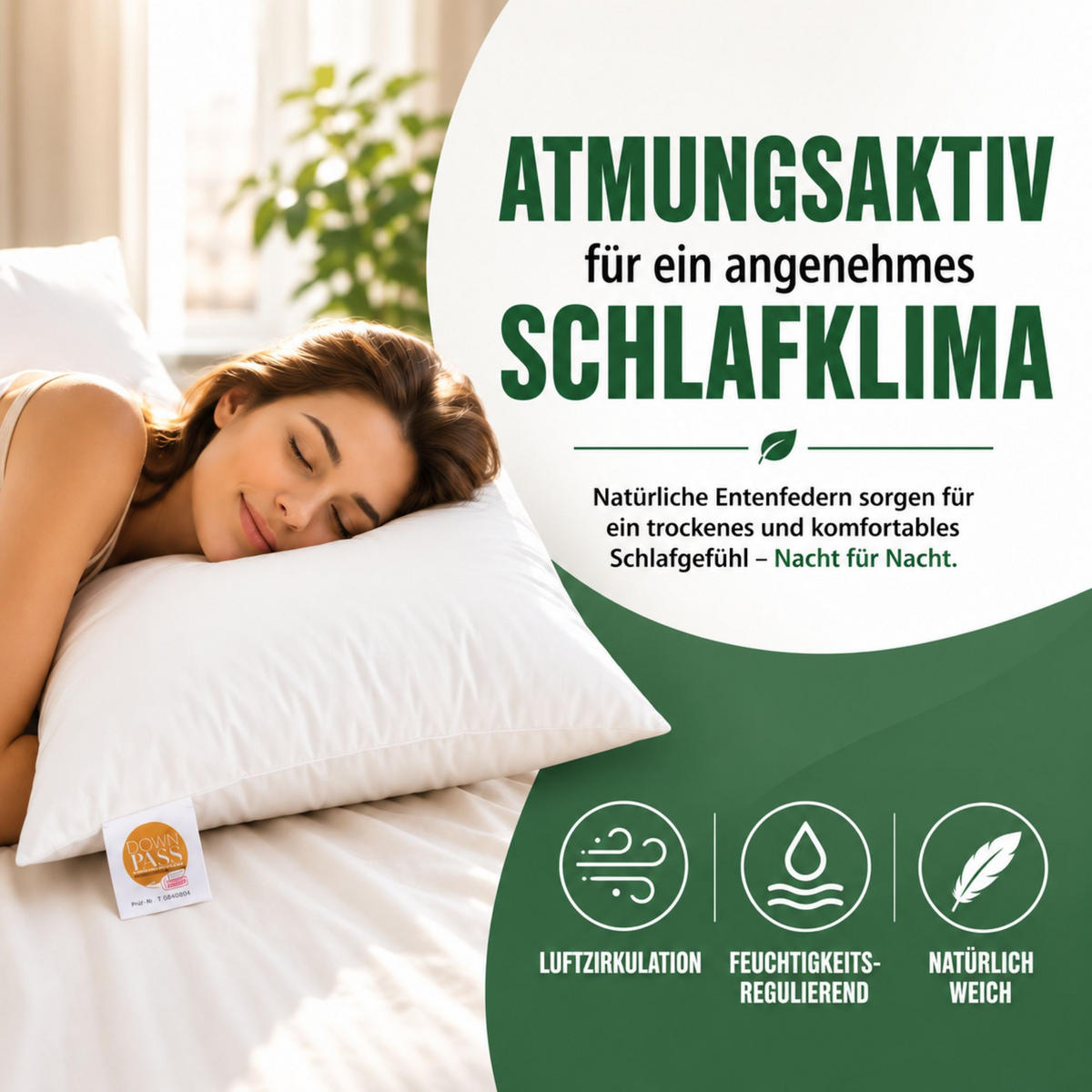 KOPFKISSEN Tierwohl Downpass Federn 80x80 cm - Weiß, Textil (80/80cm) - Bestlivings