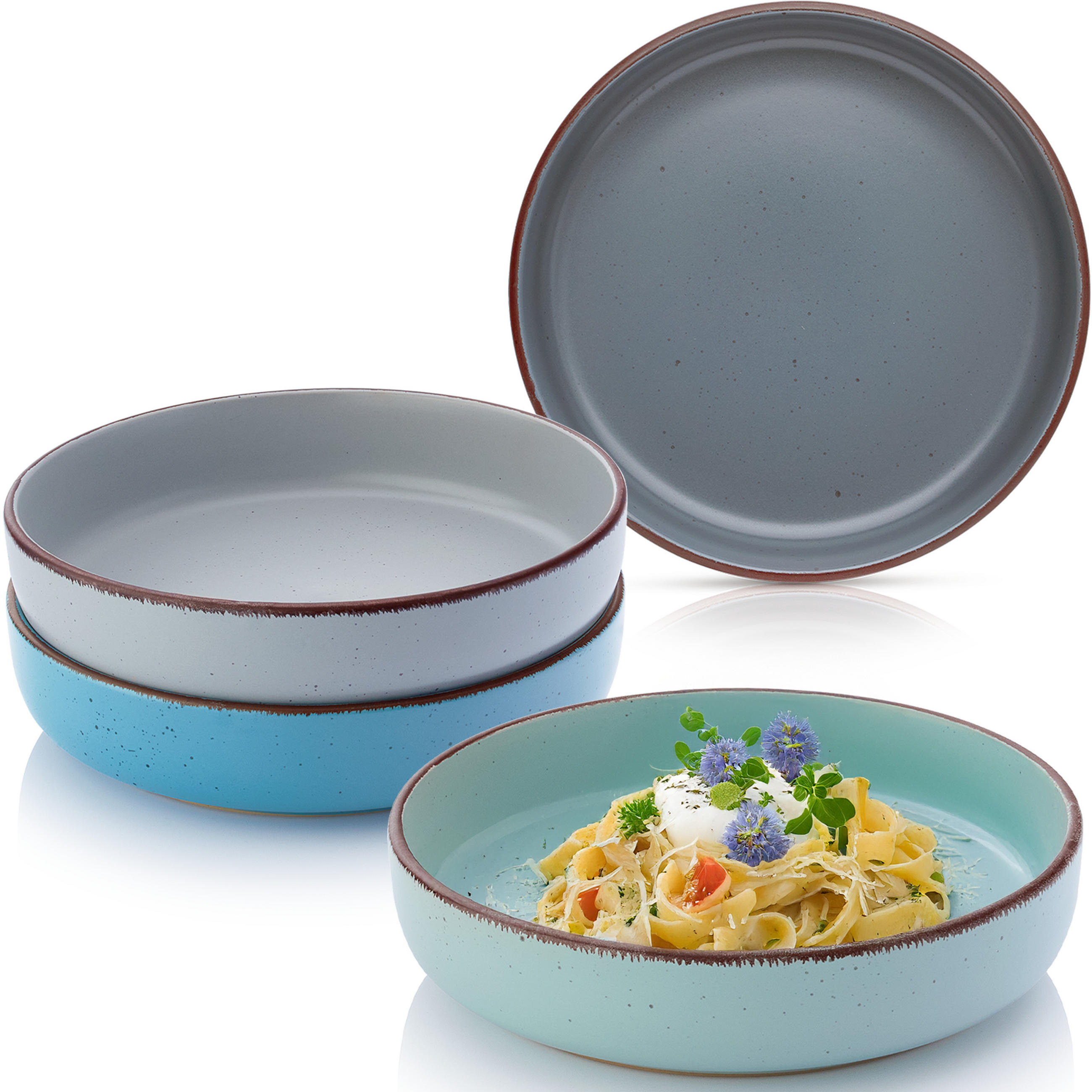 PASTASCHALEN BOMBAY SKY SHADES - 4 teilig aus Steingut - Blau/Grau, Stein (20.5cm) - Sänger