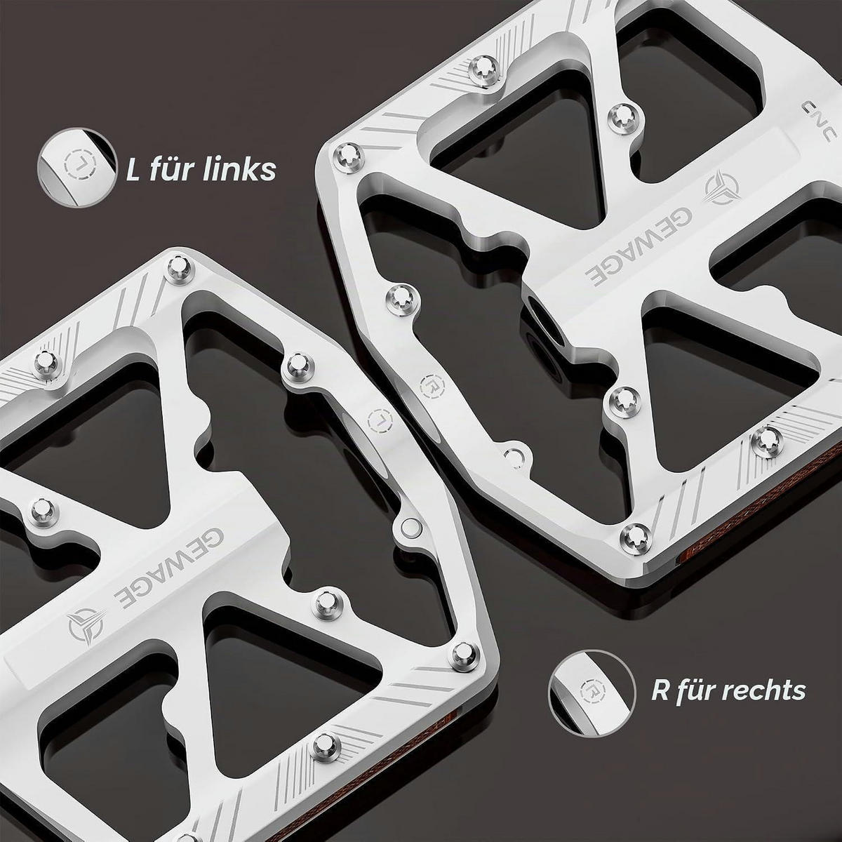 FAHRRADPEDALE mit Reflektoren Aluminium Weiß - Weiß, Metall (10.1/1.5/11.8cm)
