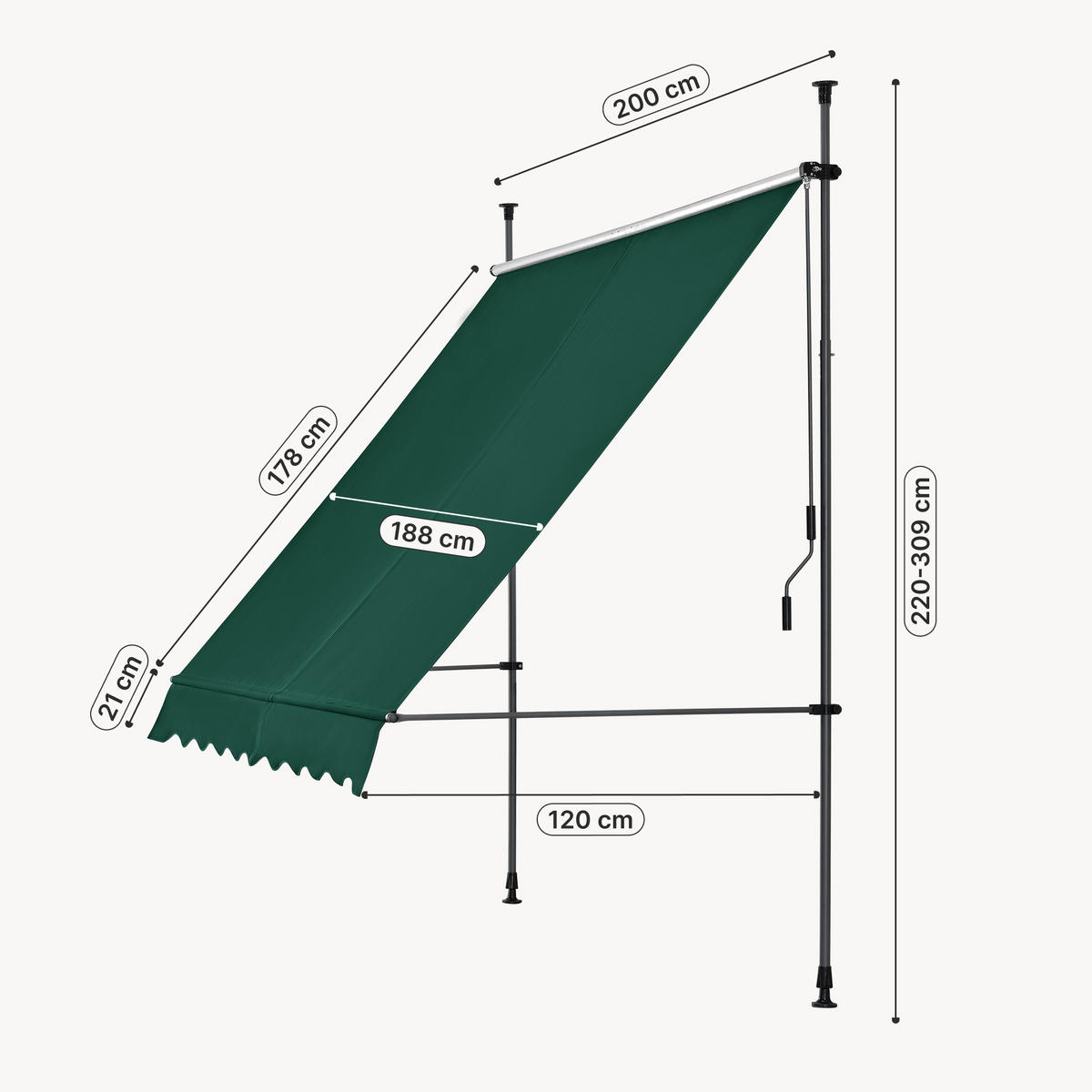 KLEMMMARKISE Stem - Dunkelgrün, Textil/Metall (200/309/120cm) - pro.tec