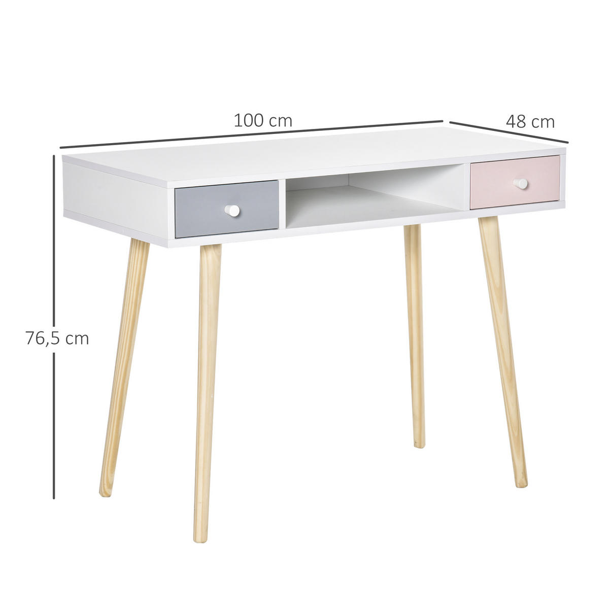 KINDER-SCHREIBTISCH DE-17505 Weiß/Grau/Rosa - Weiß, Holzwerkstoff (100/76.5/48cm) - ComfortXL