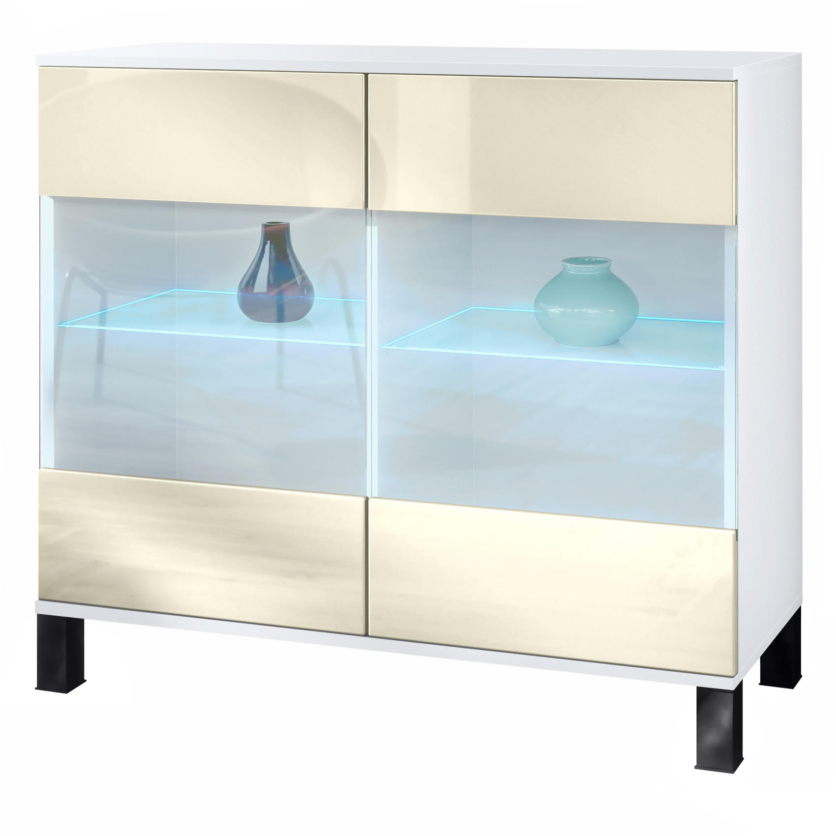 KOMMODE Bari Creme Hochglanz - Creme, Holzwerkstoff (92.5/84.5/35cm) - Vladon