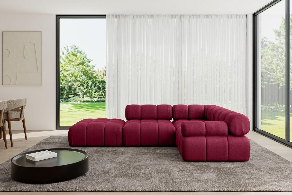 ECKSOFA modulares Sofa Felto-L1 - 285x190x70 cm Bordeauxrot Velours - Bordeaux, Holzwerkstoff/Textil (285/190cm) - ALTDECOR