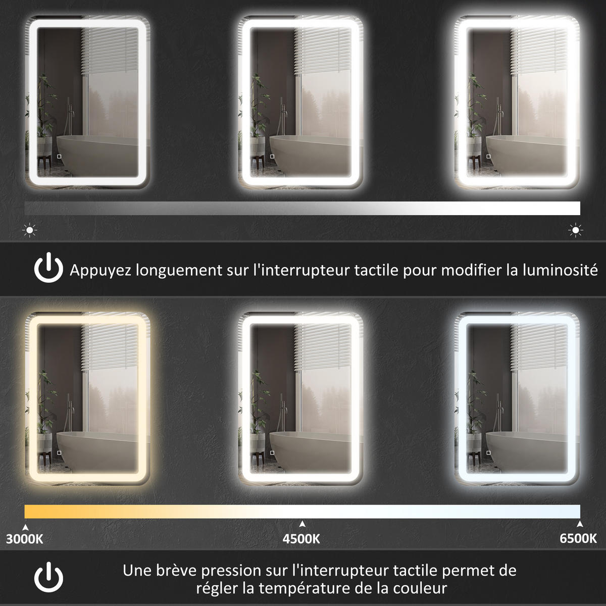 BADEZIMMERSPIEGEL DE-15170 70/90 cm mit 3 LED-Farben und Antibeschlag Silber - Silberfarben, Glas (4/90/70cm) - ComfortXL