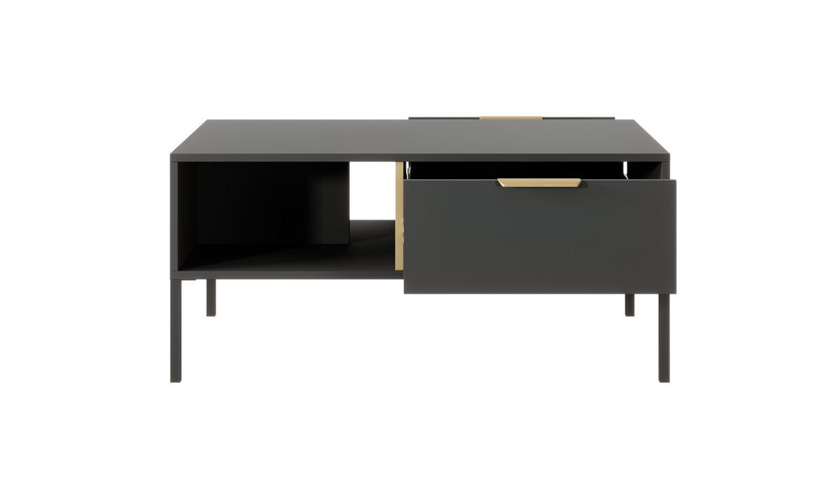 COUCHTISCH Valdi H 97 cm Anthrazit / Gold - mit 2 Schubladen i offener Nische - Anthrazit/Gelb, Holz/Holzwerkstoff (60/97/44cm) - Ravio