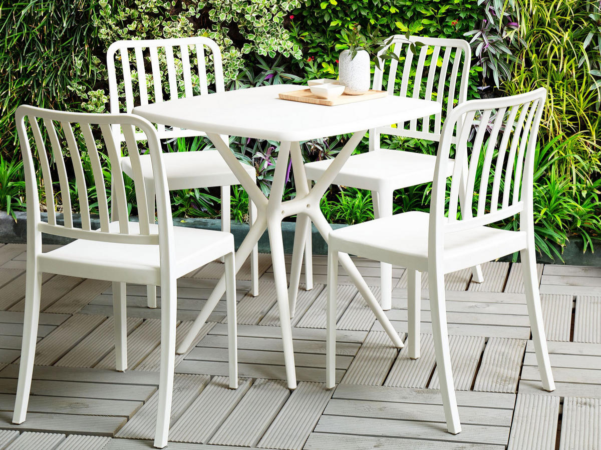 GARTENSTUHL 4er-Set Kunststoff weiß Sersale - Weiß, Kunststoff (42/82/47cm) - Beliani