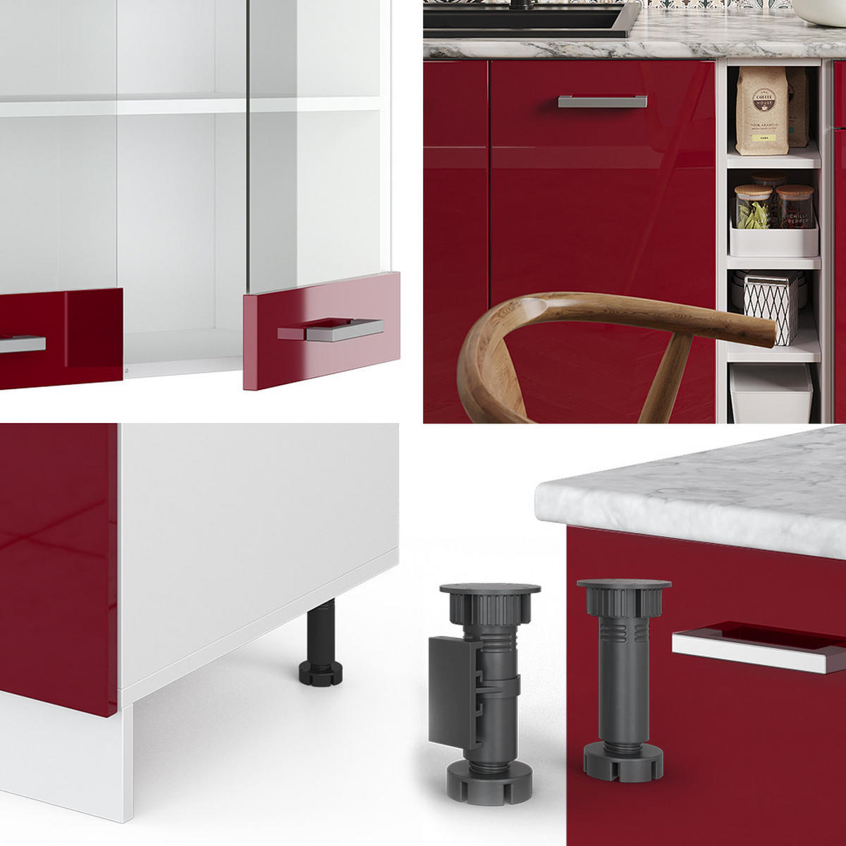 SINGLEKÜCHE R-Line Bordeaux Hochglanz/Weiß 160 cm, AP Anthrazit - Bordeaux/Weiß, Holzwerkstoff (160/81.6/60cm) - Vicco