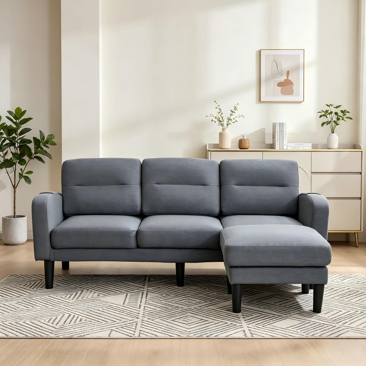 ECKSOFA mit Chaiselongue und Seitentasche für flexible Nutzung - Grau, Textil (204/136cm) - EVRYAE