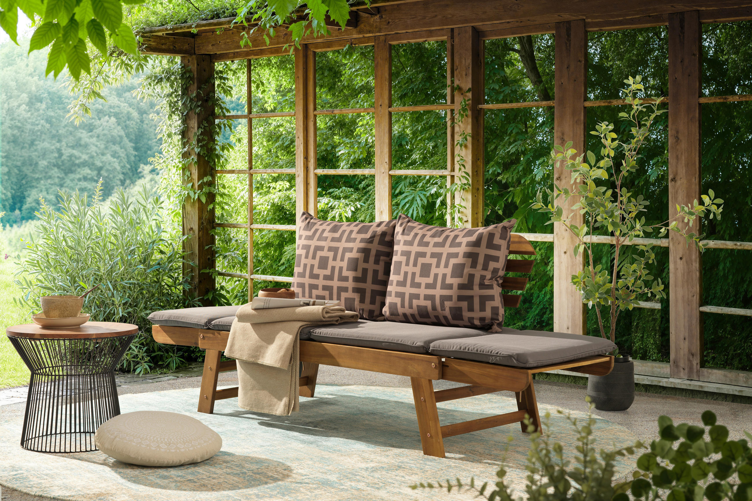 záhradný nábytok, tíkové drevo, teakové drevo, lavička do záhrady, rozkladacia lavica