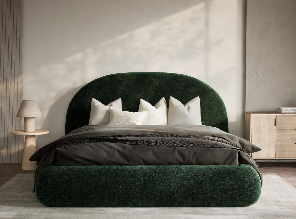 POLSTERBETT Maumere Dunkelgrün 160/200 cm im Chenille-Stoff - Dunkelgrün/Schwarz, Holz/Holzwerkstoff (160/200cm) - Maison de Reve
