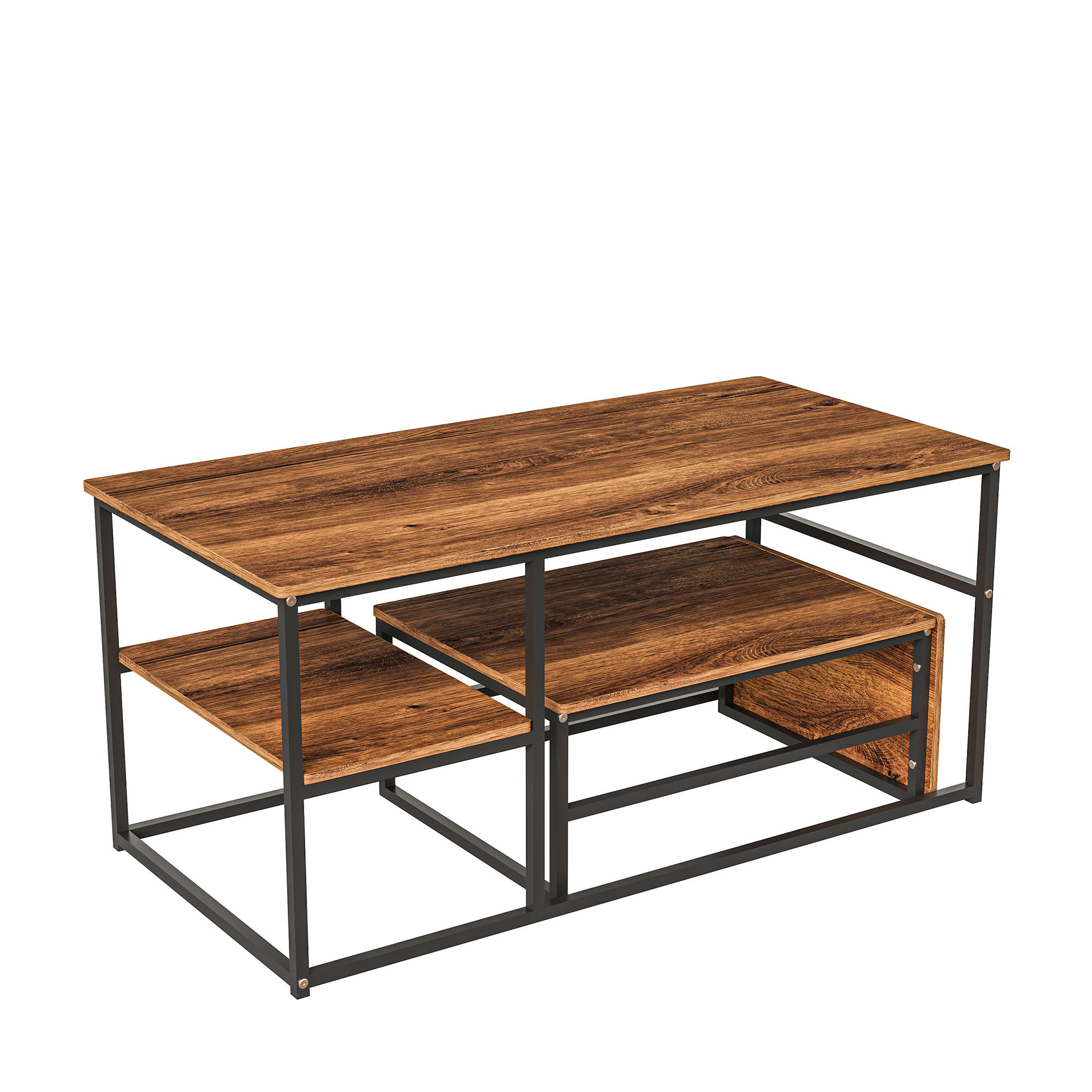 WOHNZIMMERTISCH 2er-Set rechteckig, Couchtisch mit Metallrahmen, Braun - Braun, Metall (105/52/48cm) - PARAFTA HOME