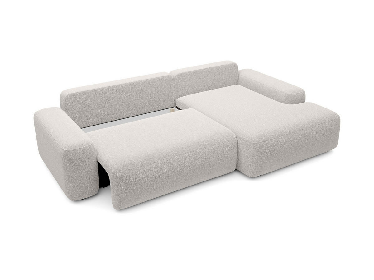 ECKSOFA RUOTA Grau Boucle-Stoff mit Schlaffunktion - Grau, Holz (264/162cm) - MASSENO