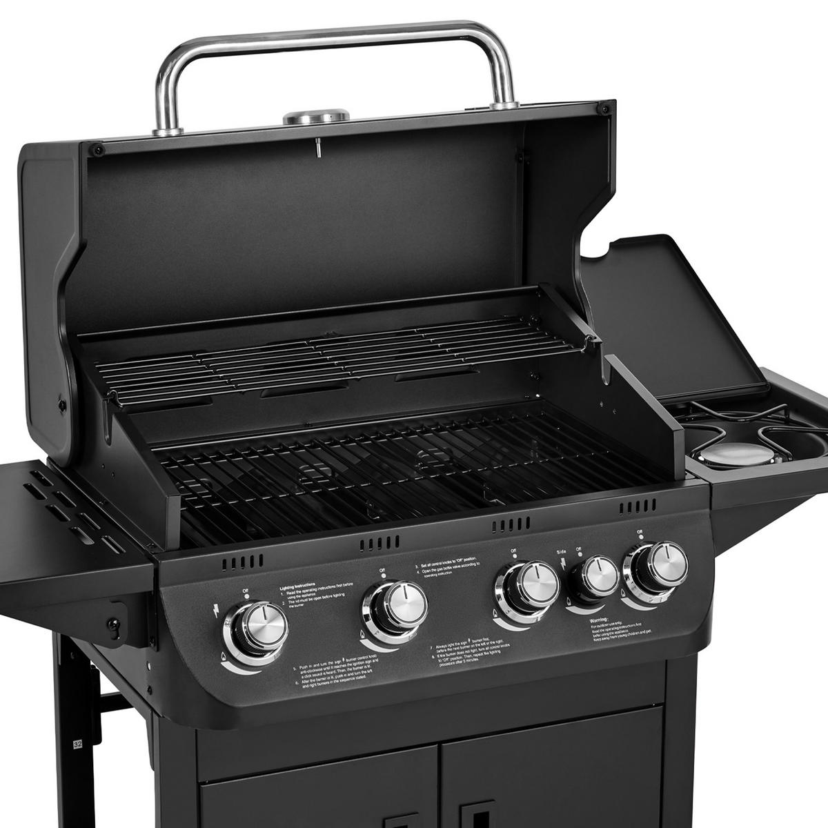 GASGRILL Brando 4+1 4 Brenner mit Seitenkocher - Schwarz, Metall (124.5/109/52cm) - TAINO