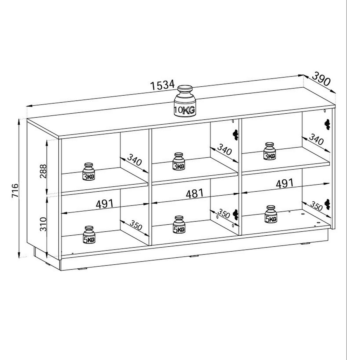 KOMMODE Loren 154 cm, dreitürig, weiß, mit geriffelten Fronten - Goldfarben/Weiß, Holzwerkstoff/Metall (154/72/39cm) - Ravio