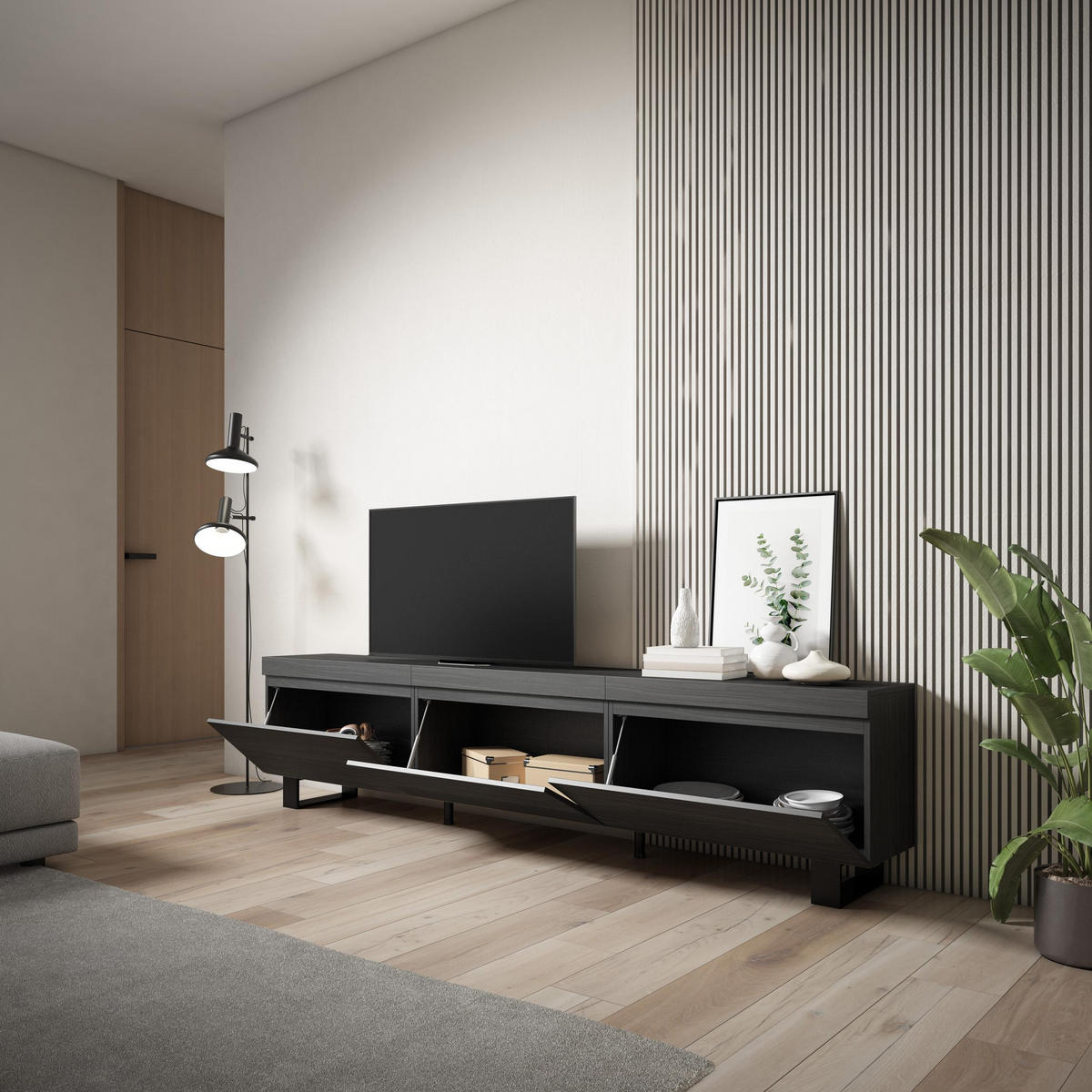 TV-SCHRANK Lowboard, schwarz, 240/35/57cm - Schwarz, Holzwerkstoff (240/57/35cm) - Skraut Home