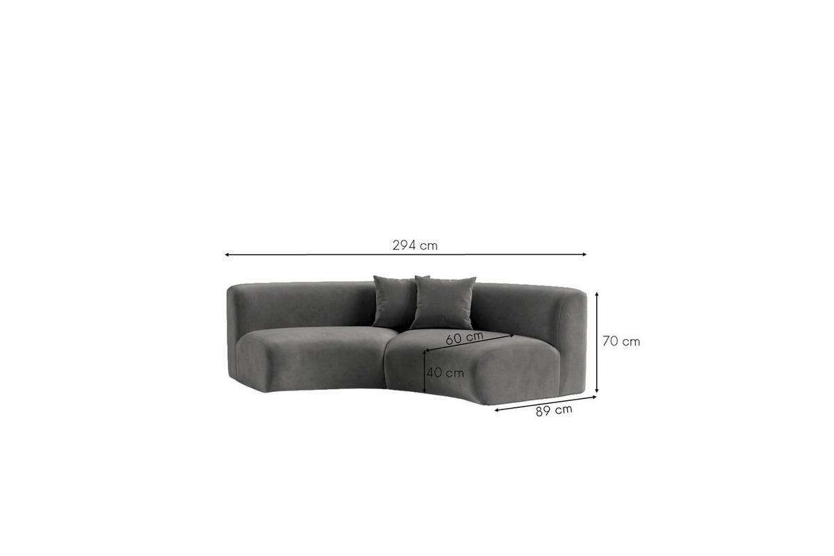 SOFA Round, Velvet-Stoff Bluvel, Aschgrau, GRETA - Grau, Holz (294/70/89cm) - Kaiser Möbel
