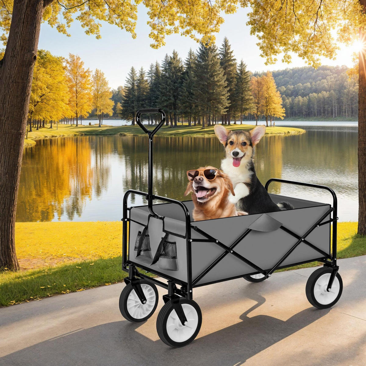 BOLLERWAGEN , Belastbarkeit 80 kg, grau - Grau, Textil (53.5/117/95cm) - tectake