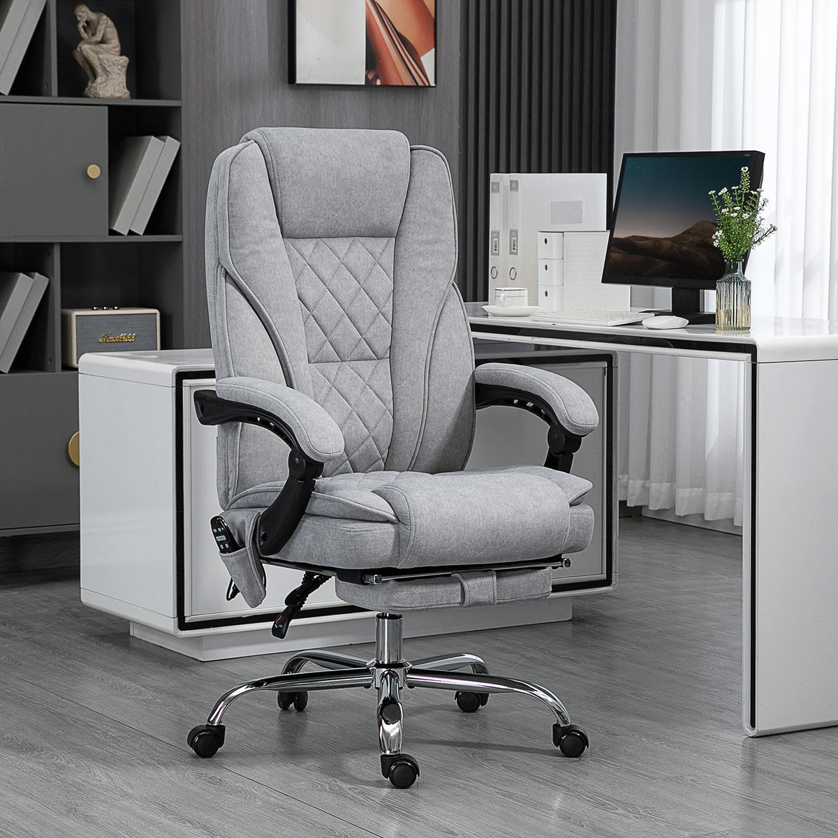 BÜROSTUHL mit Massagefunktion, Grau - Grau, Metall (67/119/72cm) - HOMCOM