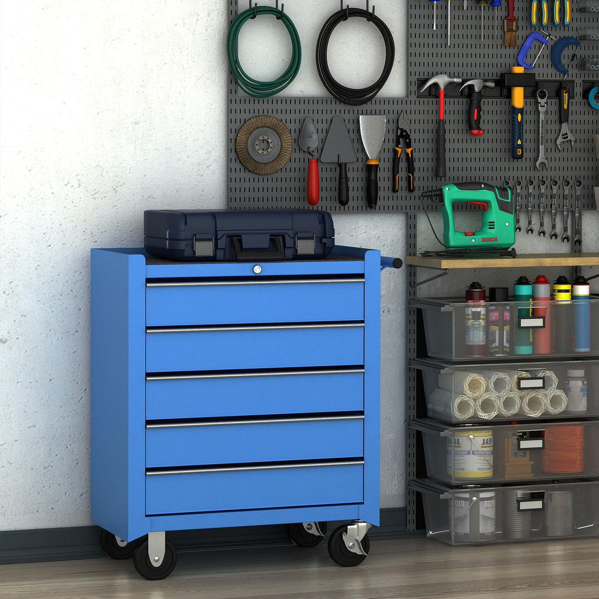 Werkzeugwagen Stahl Blau - Blau, Metall (33/77/675cm) - HOMCOM