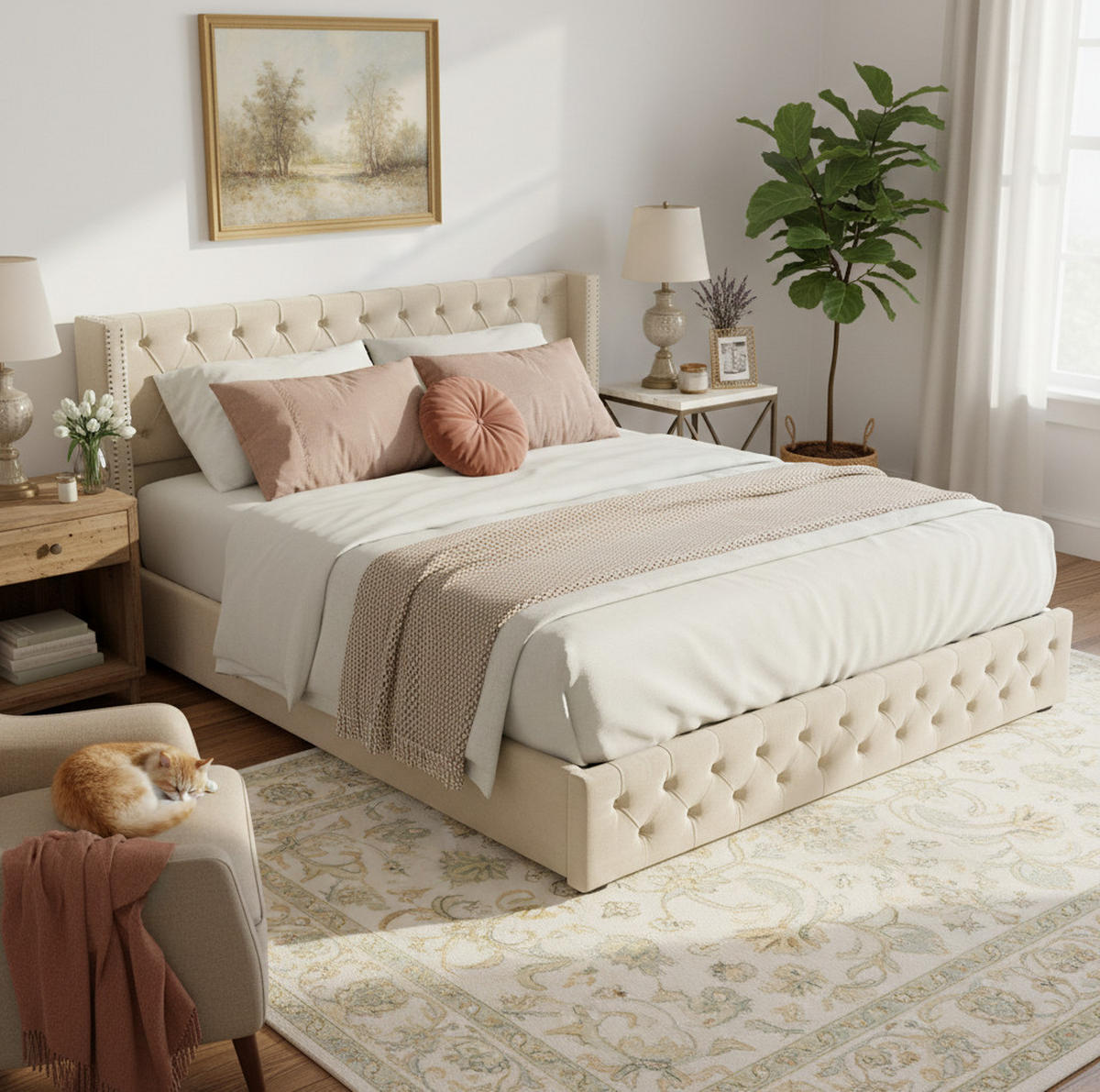 POLSTERBETT mit Bettkasten 160x200 cm Samt Beige - Beige, Metall (160/200cm) - Meubliv