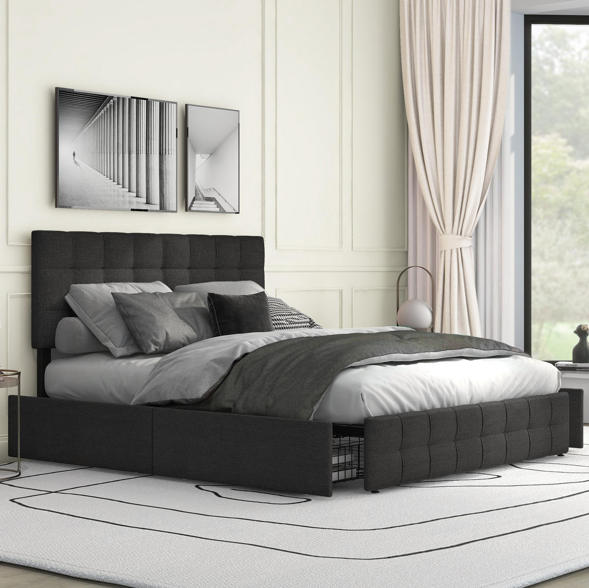 POLSTERBETT mit 4 Schubladen und verstellbarem Kopfteil 140x200 cm Schwarz - Schwarz, Metall (140/200cm) - Beauniv