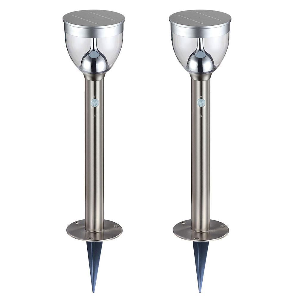 LED AUSSENLEUCHTE Solar Grau 2er Set - Silberfarben, Metall (15/15/55cm) - Globo Lighting