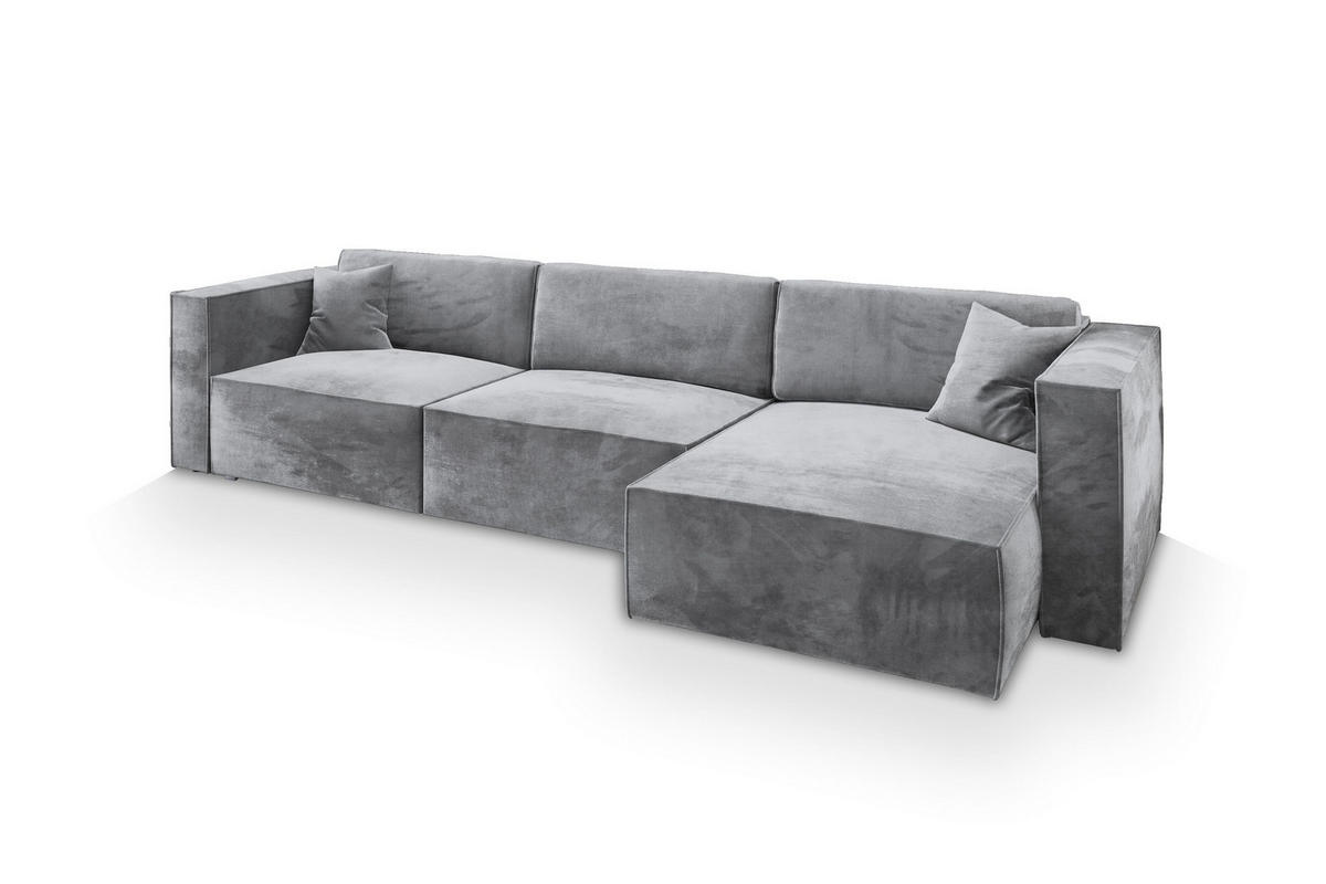 ECKSOFA TOLMO M Hellgrau Velours-Stoff mit Schlaffunktion - Hellgrau, Holz (347/148cm) - MASSENO