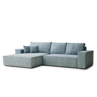 ECKSOFA Maze Hellblau Chenille-Stoff - Links Seite - Schwarz/Hellblau, Holz/Holzwerkstoff (185/294cm) - Maison de Reve