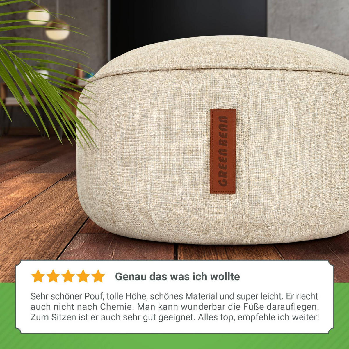 SITZSACK-HOCKER "Home Linen" 45x25cm - Beige, Textil (45/25/45cm) - Green Bean