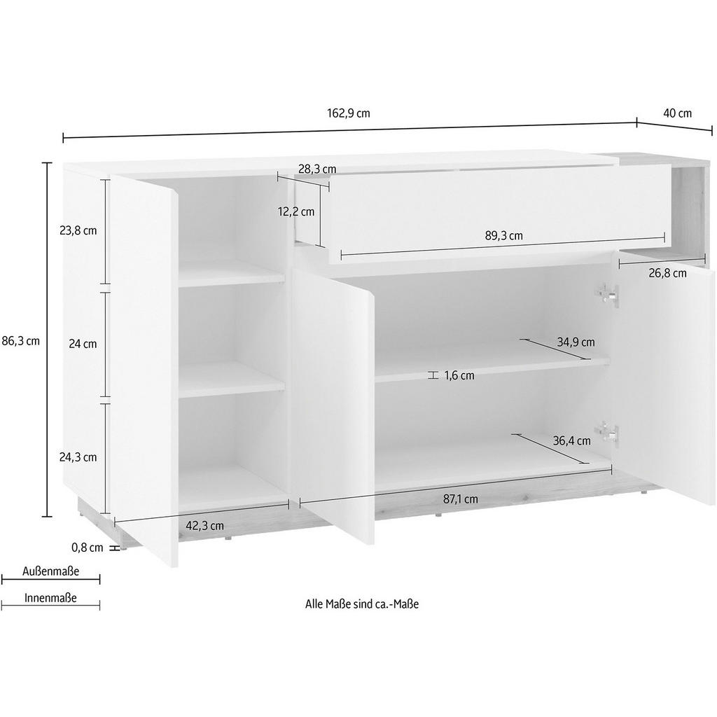 Thumbnail - Feldmann-Wohnen Kommode, Weiß, Holz, 5 Fächer, 1 Schubladen, Rechteckig, 163x86x40 cm, Wohnzimmer, Kommoden & Sideboards...