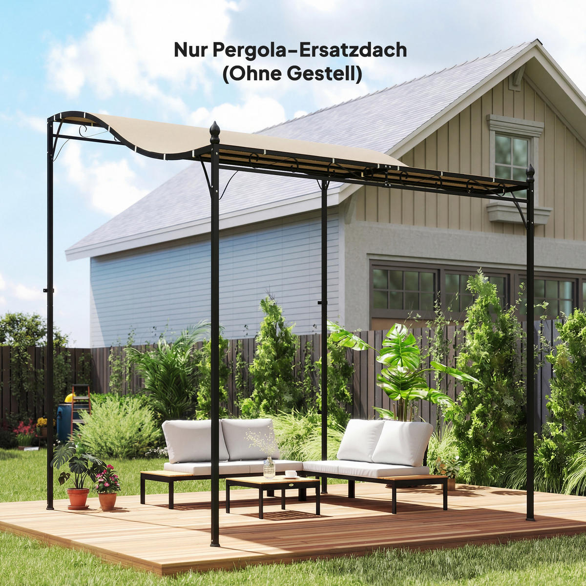 ERSATZDACH für Pergola Sonnensegel für Terrassenüberdachung Ersatz-Dachplane für 3 x 3 m Pavillon 298x293 cm Cremeweiß - Creme, Textil (298/1/293cm)