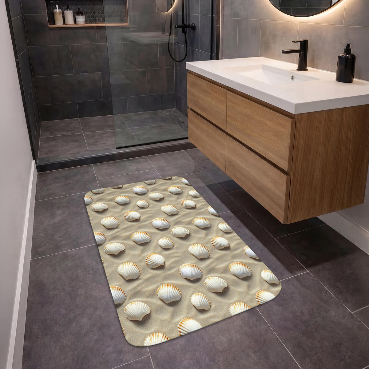 KOUPELNOVÁ PŘEDLOŽKA Mušle - Písek - Námořní 60x90 cm - písková barva, textil/plast (60/90cm) - OnlyWow