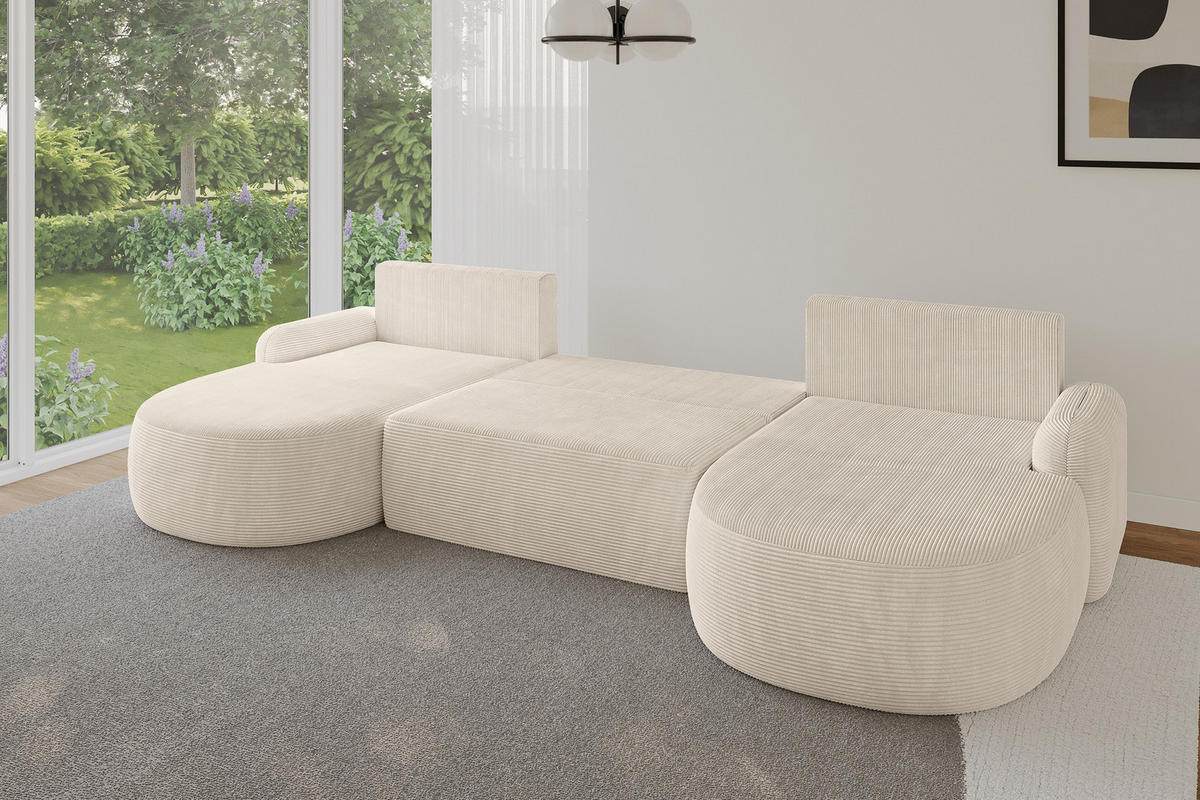 WOHNLANDSCHAFT mit Schlaffunktion und Bettkasten LIRA-U - 335x172x89 Beige - Sahara, Holzwerkstoff/Textil (335/89/172cm) - ALTDECOR