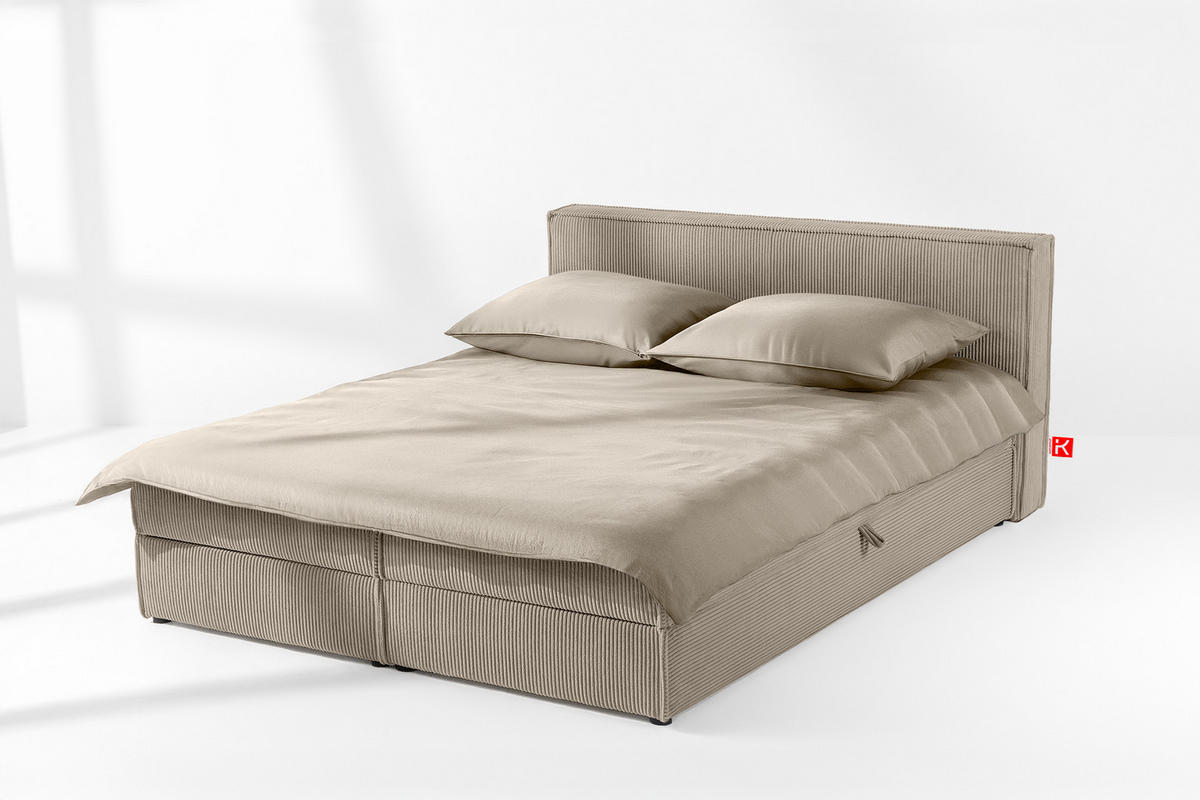 BOXSPRINGBETT ROTI mit Stauraum, beige - Beige/Schwarz, Holz/Holzwerkstoff (180/200cm) - KONSIMO®