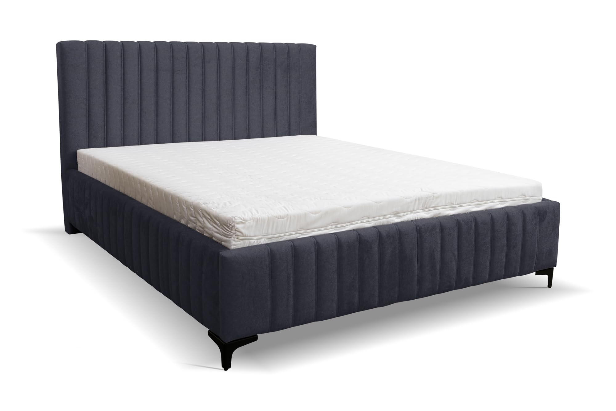 POLSTERBETT QUANT mit Bettkasten Velour Stoff 140 x 200 cm - Dunkelgrau, Holzwerkstoff (140/200cm) - VENASI MÖBEL