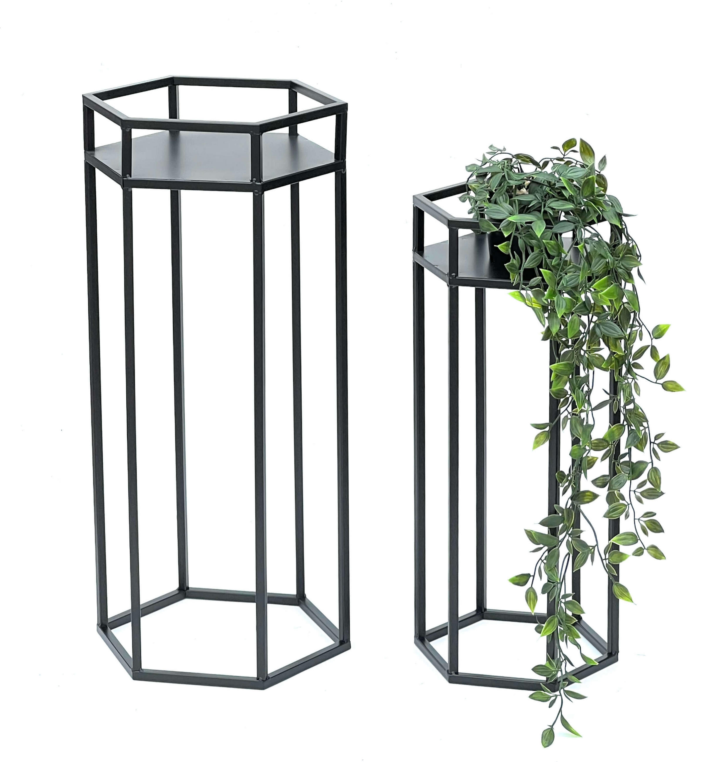 BLUMENHOCKER Metall Schwarz 6eck 2er Set - Schwarz, Metall (23/50/20cm) - DanDiBo