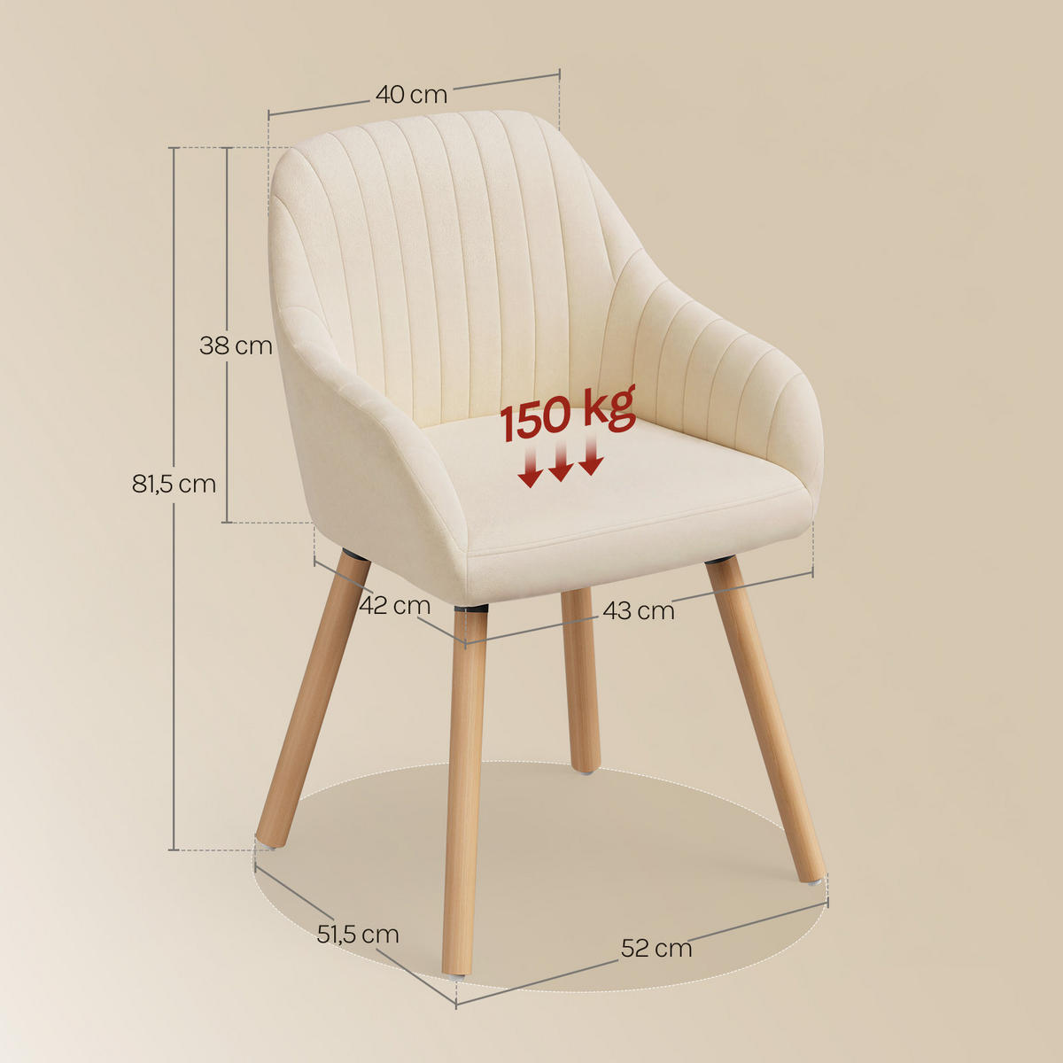 ESSZIMMERSTUHL 4er-Set, Samt, Massivholz, Creme - Creme/Naturfarben, Holz/Textil (52/81.5/51.5cm) - Woltu