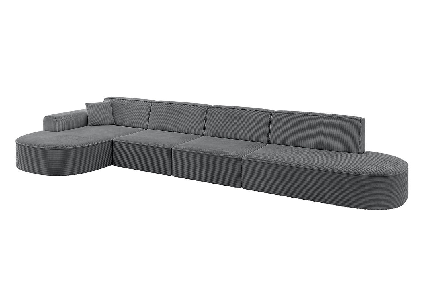 ECKSOFA Ottomane Links MARI-L3 - 402x163x73,5 cm Dunkelgrau Cord - Dunkelgrau/Schwarz, Holzwerkstoff/Kunststoff (165/406cm) - ALTDECOR