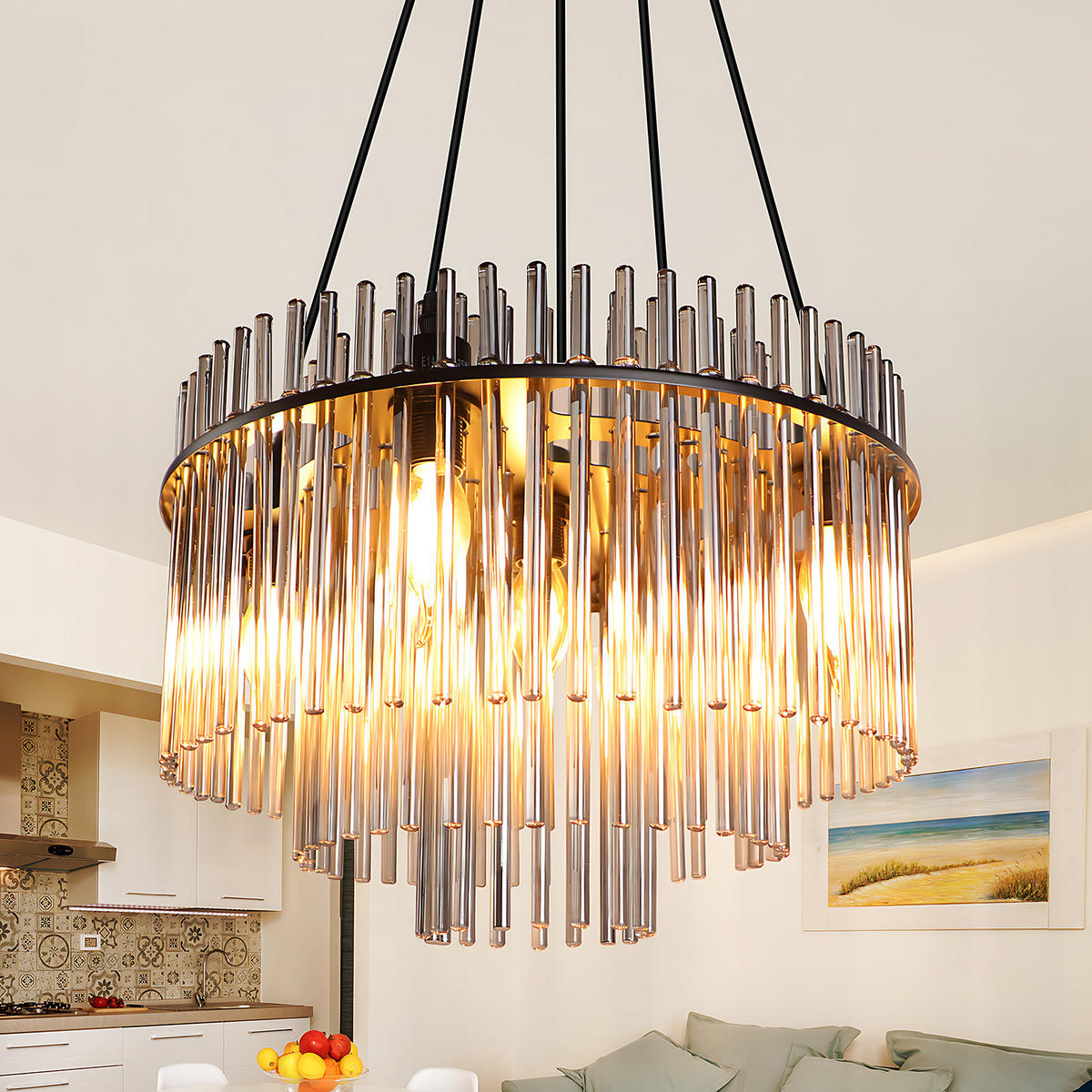 PENDELLEUCHTE Fern 15/40/150 cm - Schwarz, Glas (15/40/150cm) - ZMH