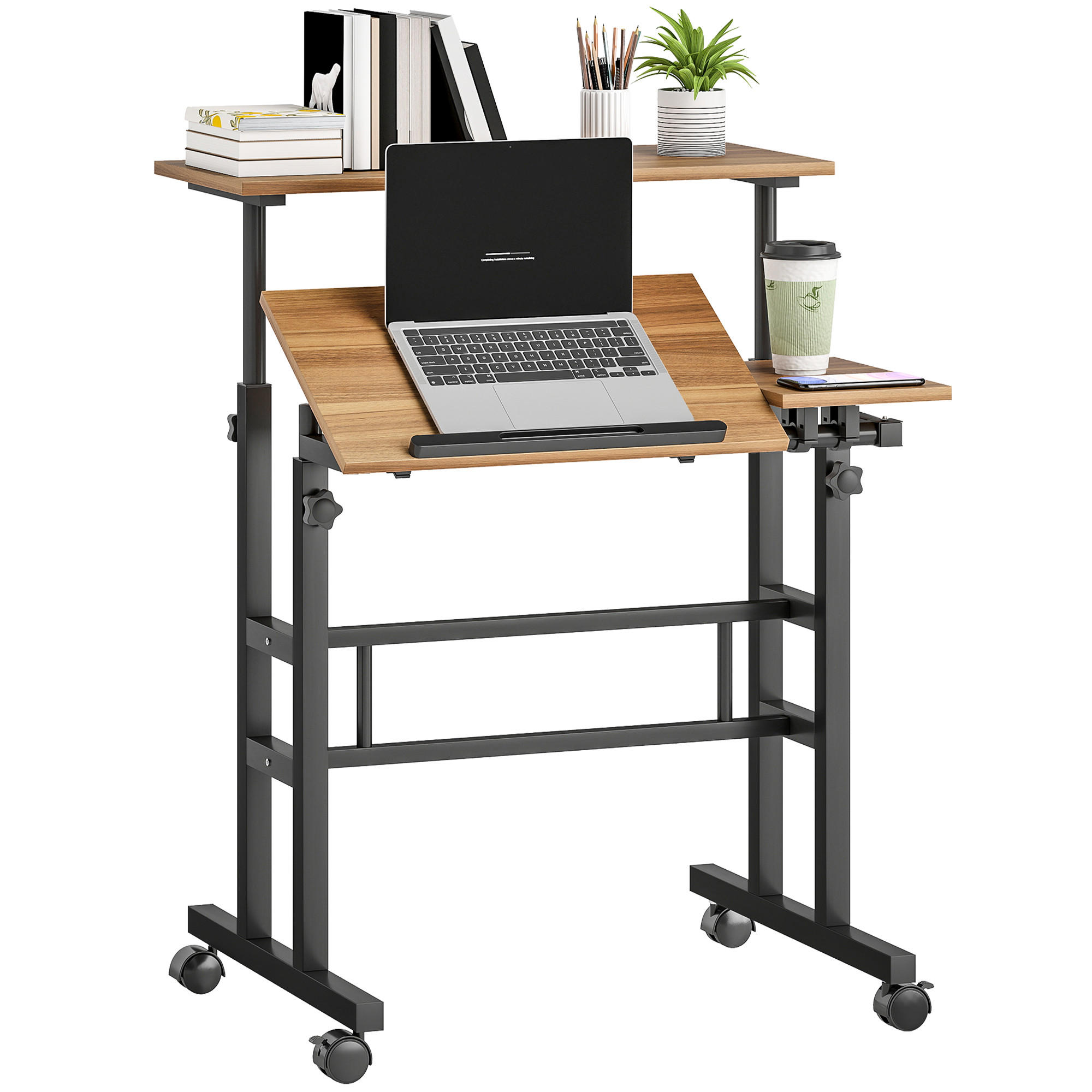 COMPUTERTISCH Braun höhenverstellbar mit neigbarer Arbeitsplatte und Rollen 70/60/70,5-120 cm - Braun, Holzwerkstoff (60/70/120cm) - PANGIVO
