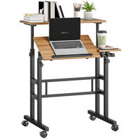 COMPUTERTISCH Braun höhenverstellbar mit neigbarer Arbeitsplatte und Rollen 70/60/70,5-120 cm - Braun, Holzwerkstoff (60/70/120cm) - PANGIVO