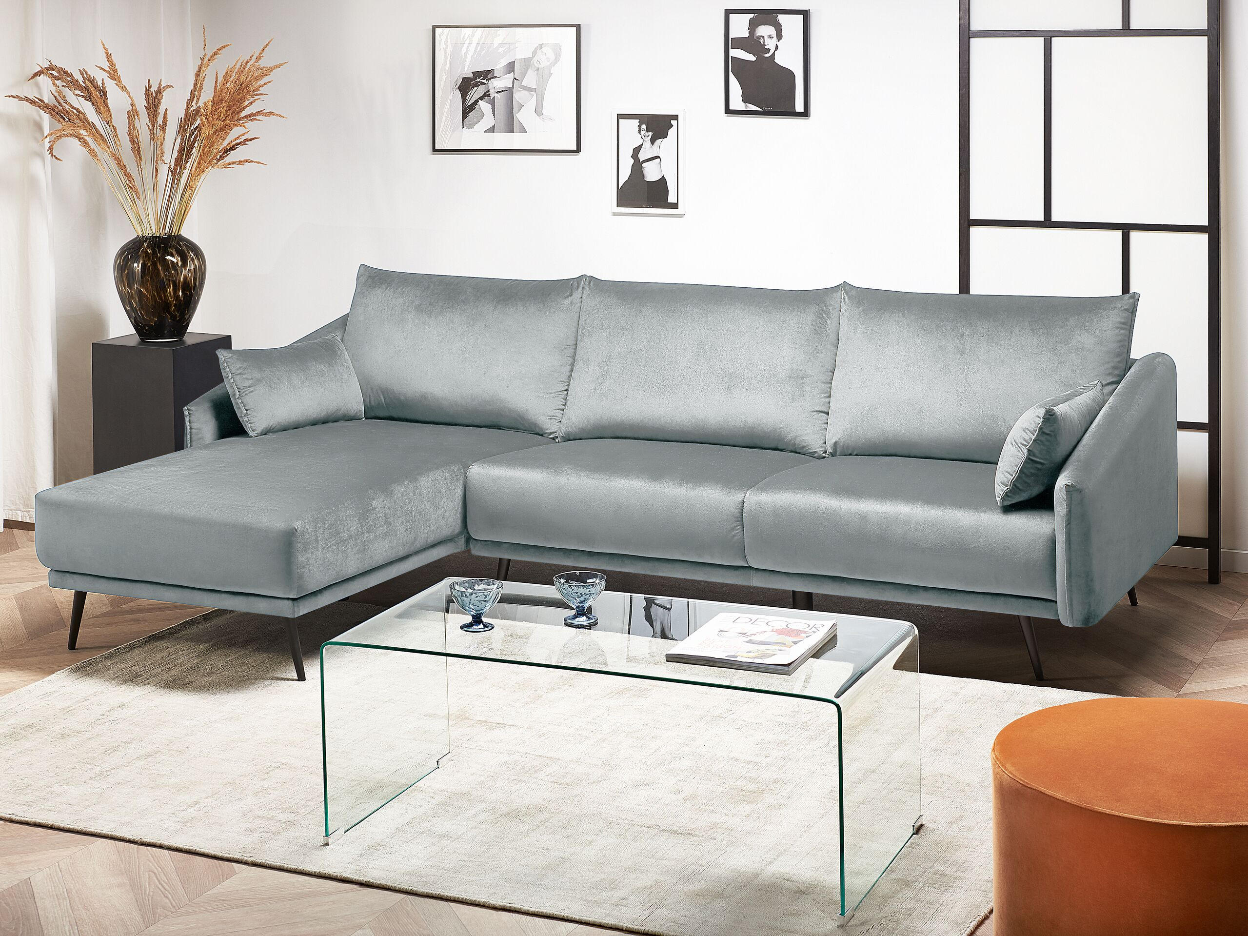 ECKSOFA Samtstoff Grau Varde - Grau, Textil (245/162cm) - Beliani
