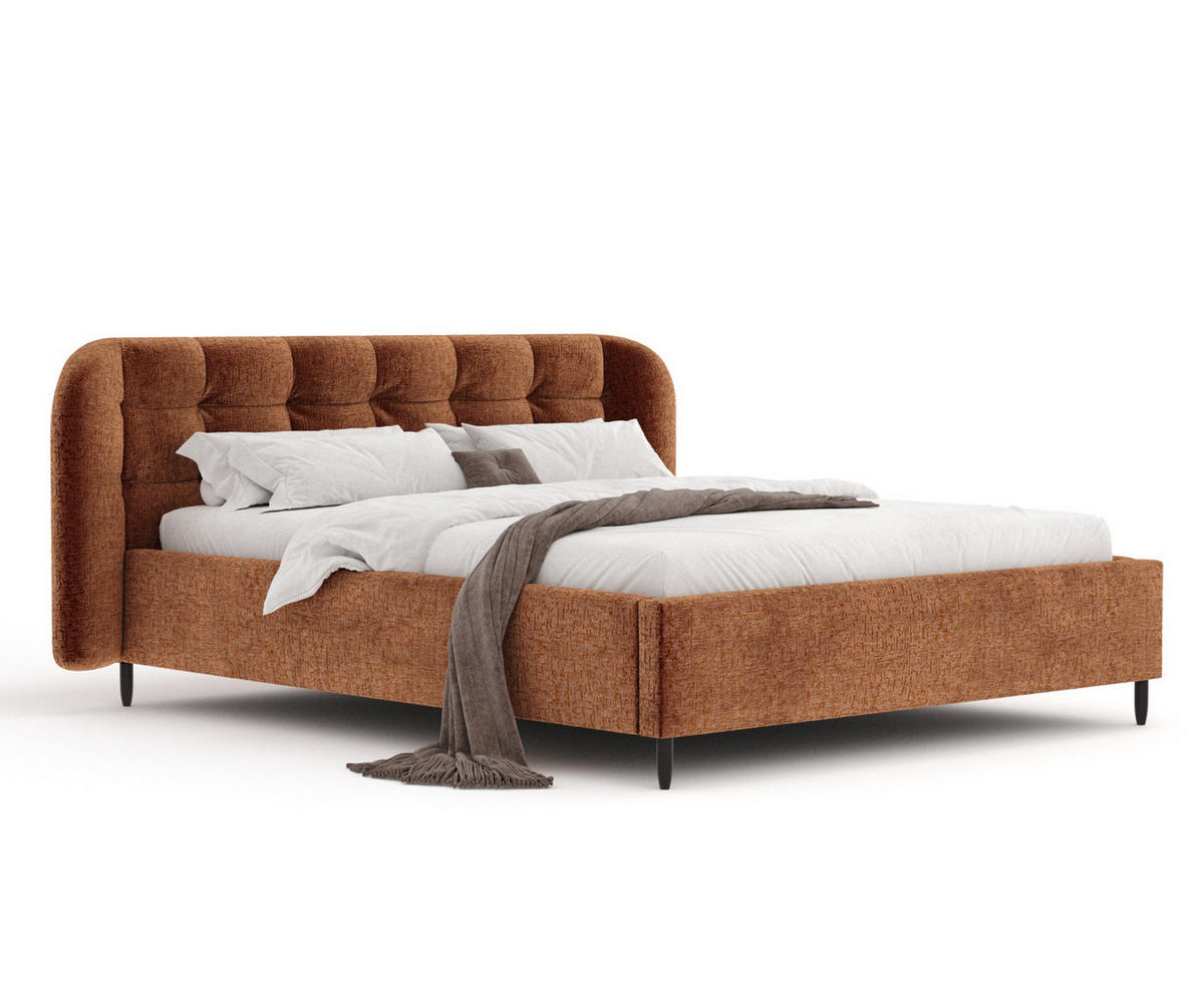 POLSTERBETT Nuno Dunkelorange 120/200 cm im Chenille-Stoff - Dunkelorange/Schwarz, Holz/Holzwerkstoff (120/200cm) - Maison de Reve