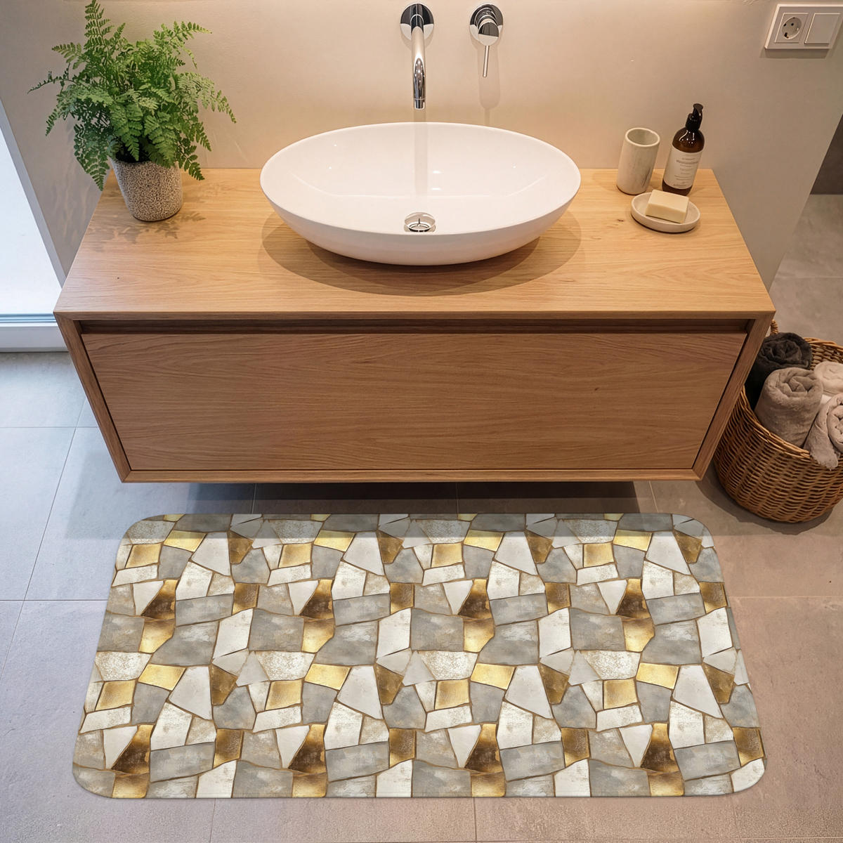 KOUPELNOVÁ PŘEDLOŽKA Mozaika - Mramor - Zlato 120x60 cm - šampaňská, textil/plast (120/60cm)