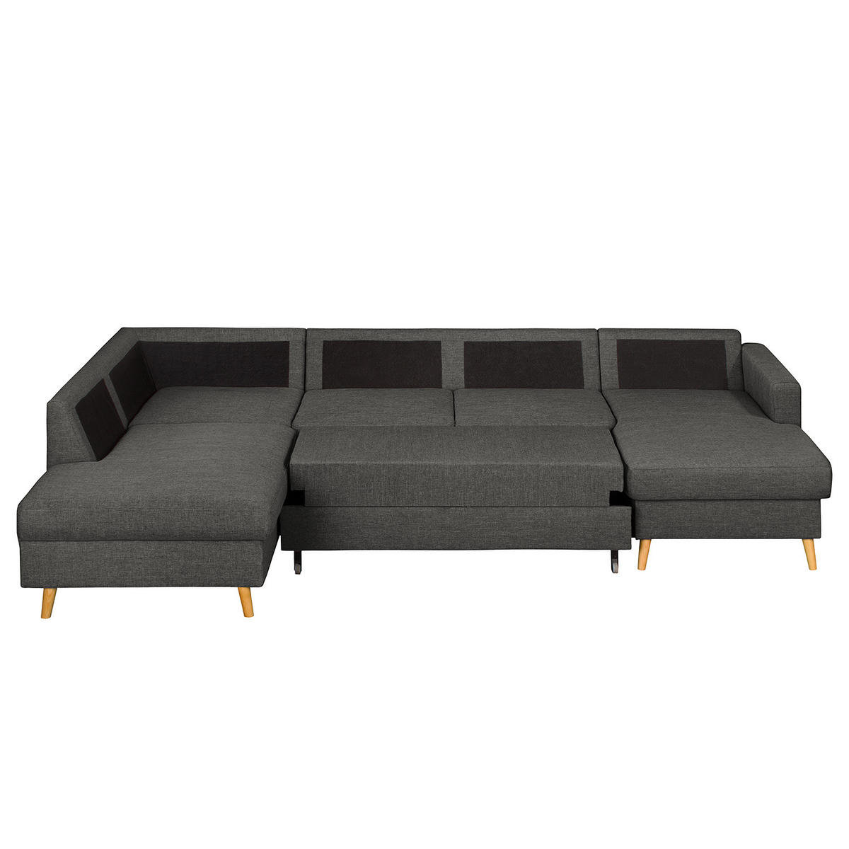 WOHNLANDSCHAFT mit Longchair - Dunkelgrau/Schwarz, Textil (290/90/200cm) - home24