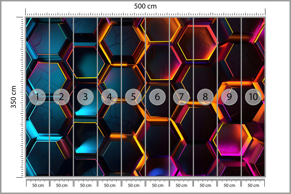 FOTOTAPETE für Jugendzimmer Schwarz Neon Hexagone 500x350 - Gelb/Schwarz, Papier (500/350cm) - Muralo